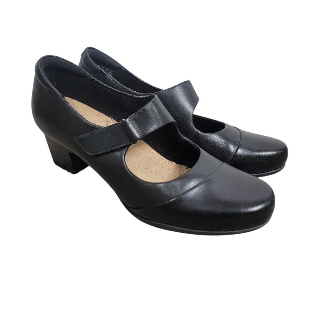 Clarks Artisan Shoes Womens 10 Rosalyn Wren Mary Jane Pumps Black Leather Heels